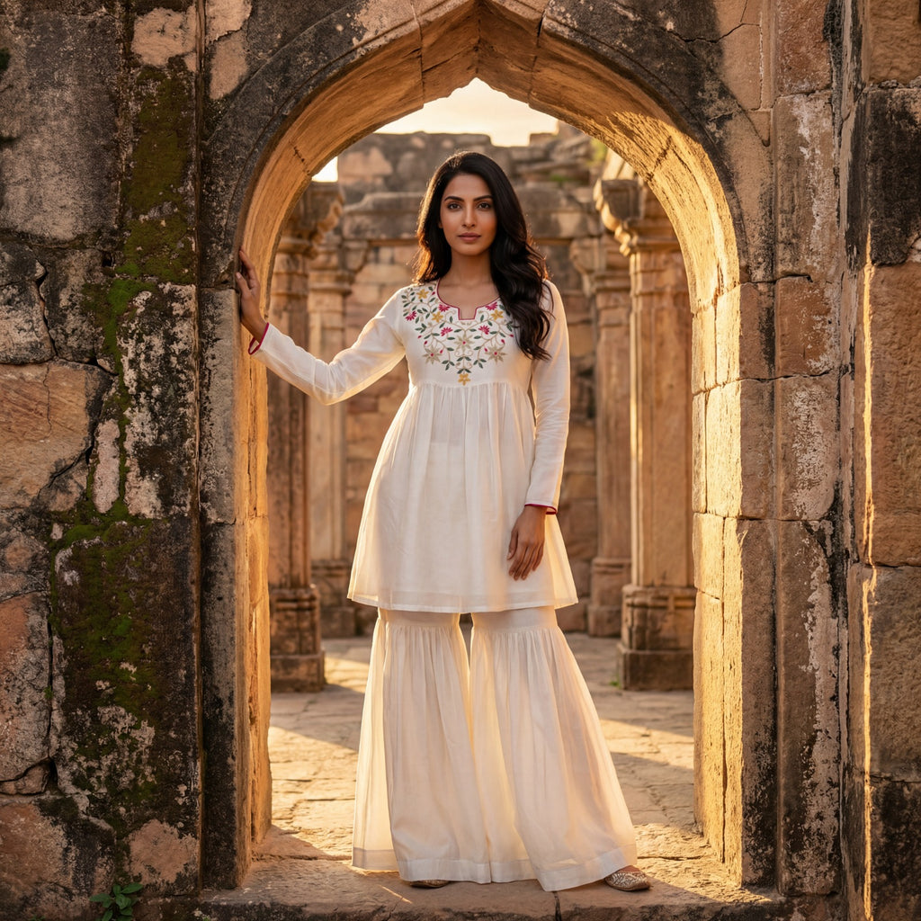 VICHHITRA SILK CO-ORD SET WITH THREAD SEQUINS EMBROIDERED WORK.