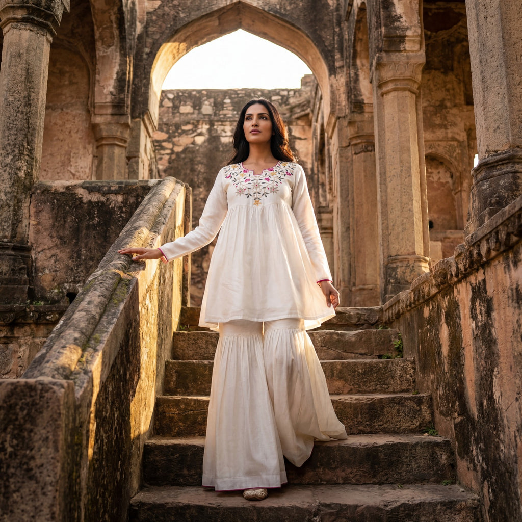 VICHHITRA SILK CO-ORD SET WITH THREAD SEQUINS EMBROIDERED WORK.