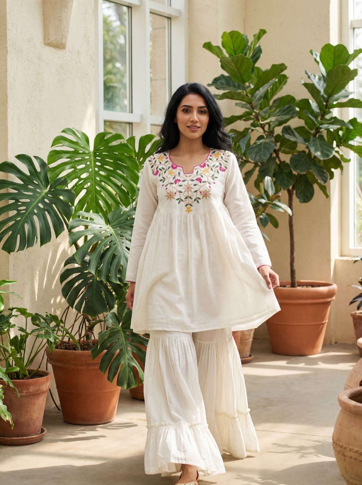 VICHHITRA SILK CO-ORD SET WITH THREAD SEQUINS EMBROIDERED WORK.