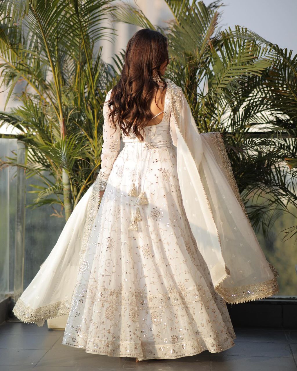 slim fit dress slacks White Embroidered Silk Anarkali main image 0