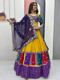 Yellow Pure Cotton Embroidered Sequins Work Lehenga Choli with Dupatta