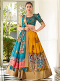 Yellow Dola Silk Kalamkari Printed Traditional Lehenga Choli With Dupatta