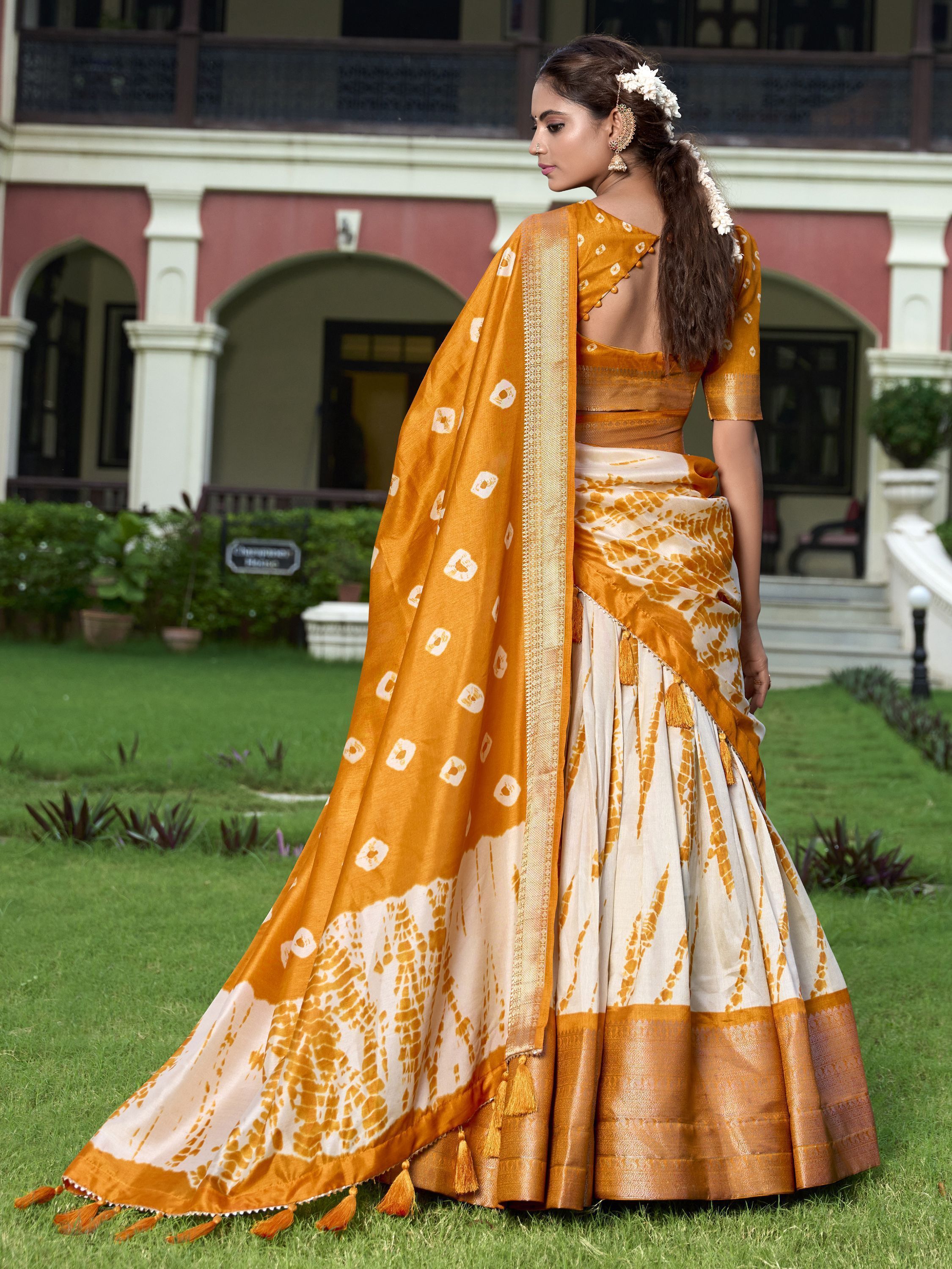 Yellow Dola Silk Shibori Print Zari Weaving Lehenga Choli With Dupatta