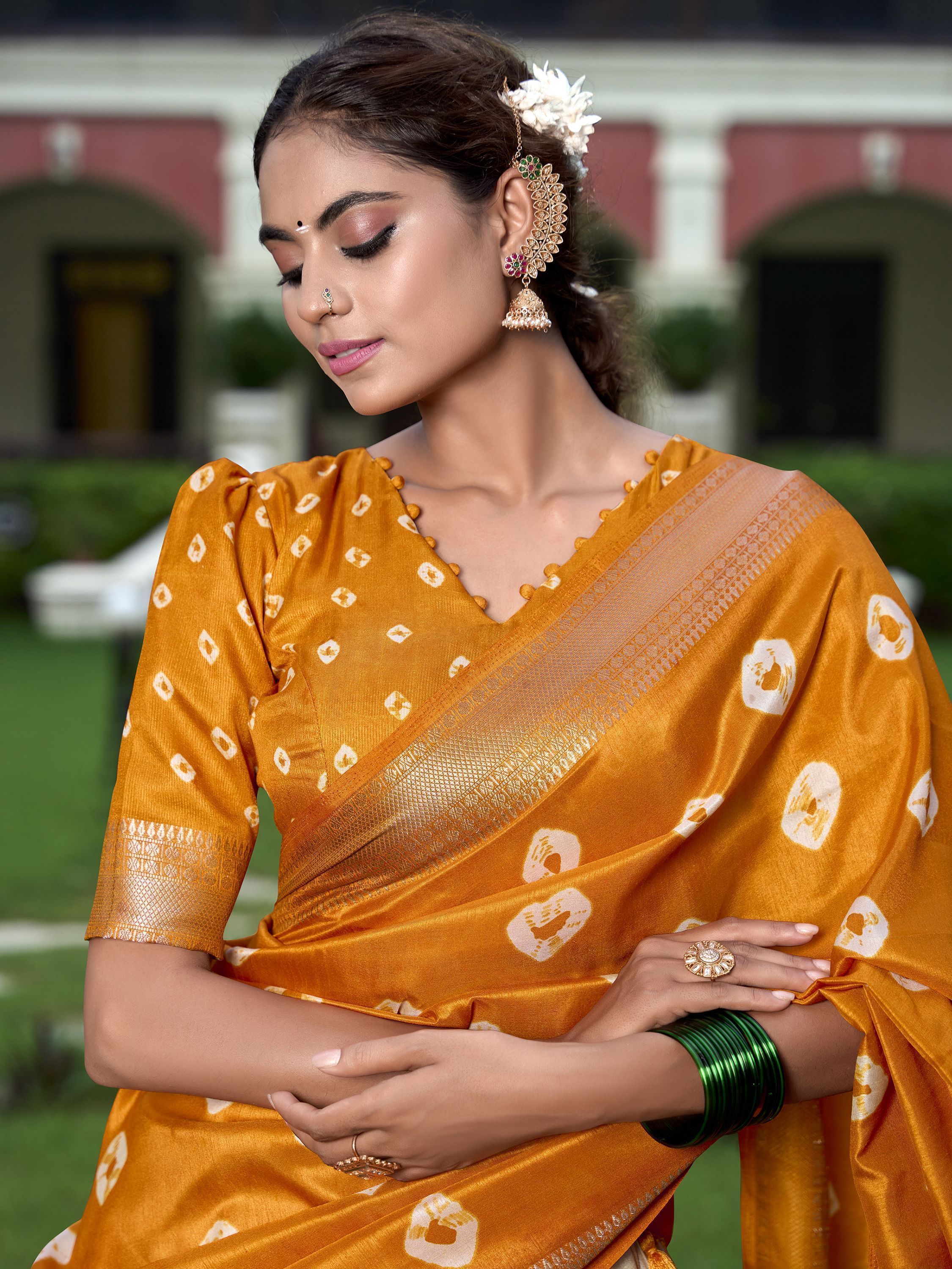 Yellow Dola Silk Shibori Print Zari Weaving Lehenga Choli With Dupatta