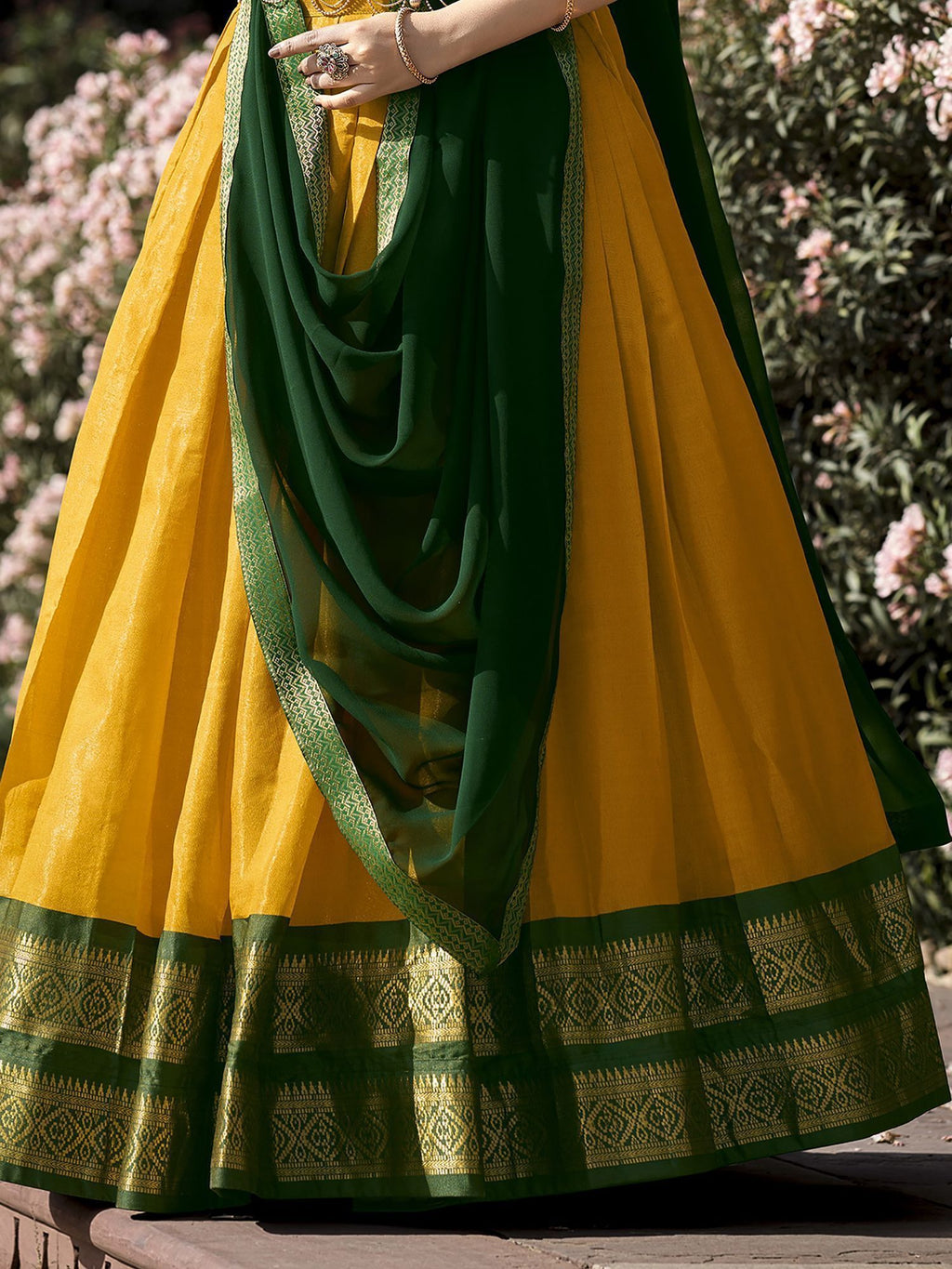 Yellow Kanchipuram Silk Zari Weaving Work Traditional Lehenga Choli