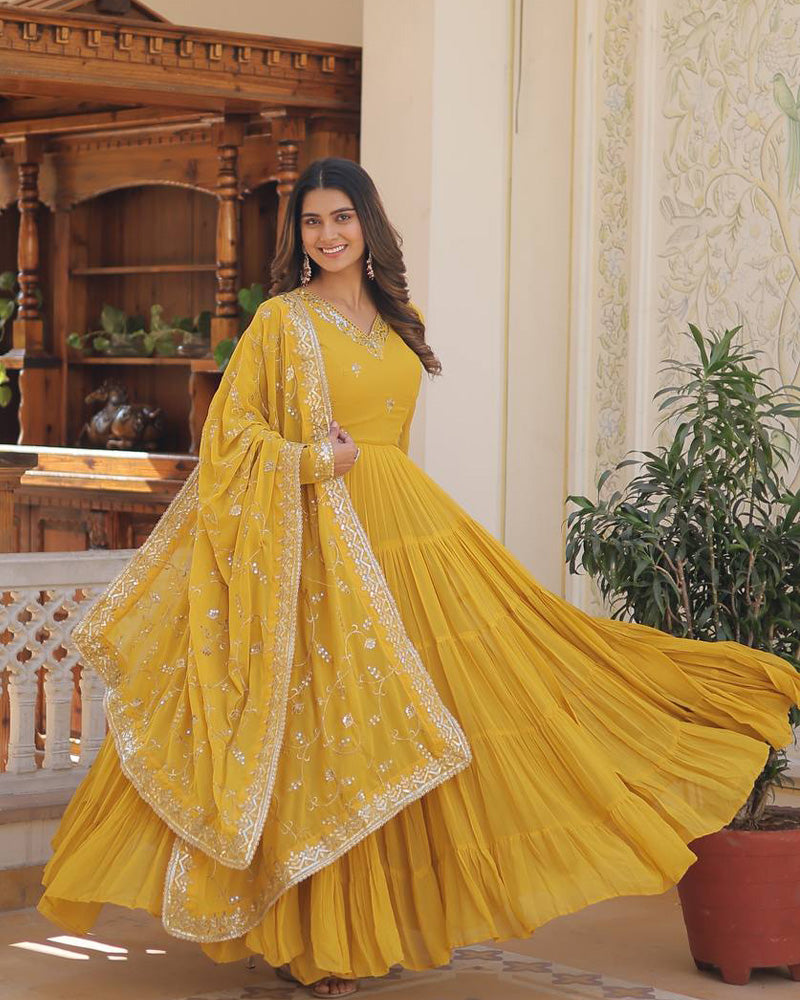 Kamakhya yellow georgette anarkali gown set