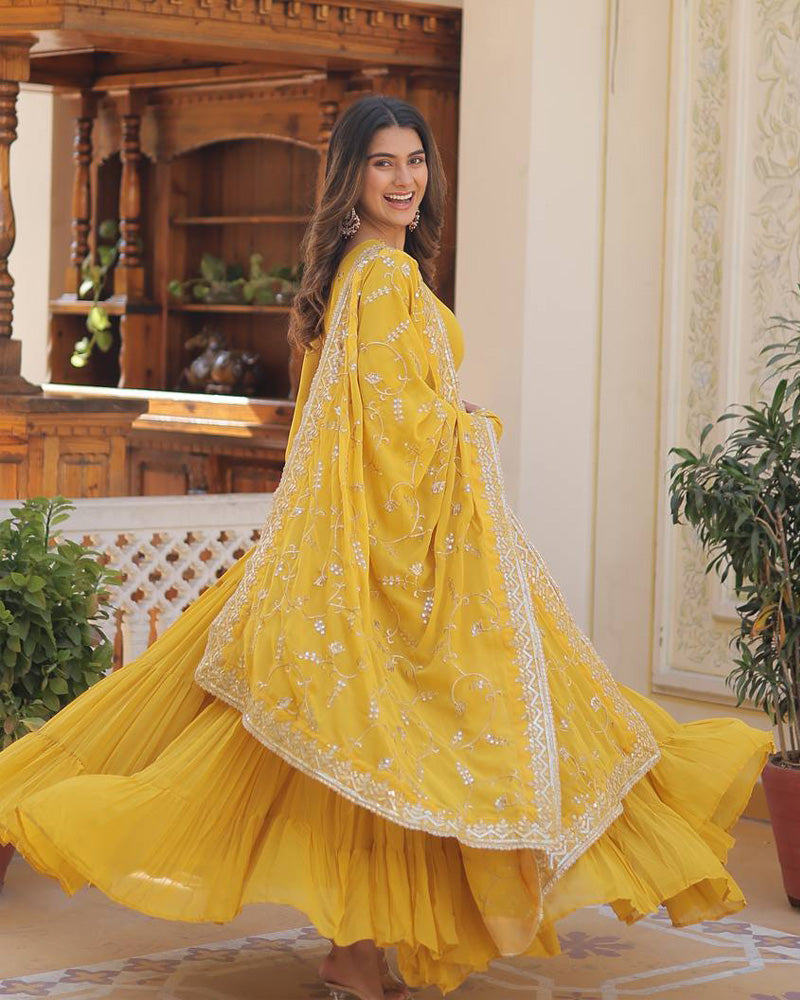 Kamakhya yellow georgette anarkali gown set
