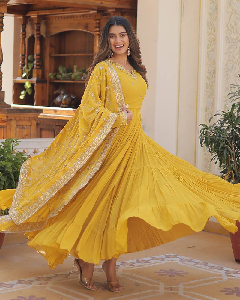 Kamakhya yellow georgette anarkali gown set