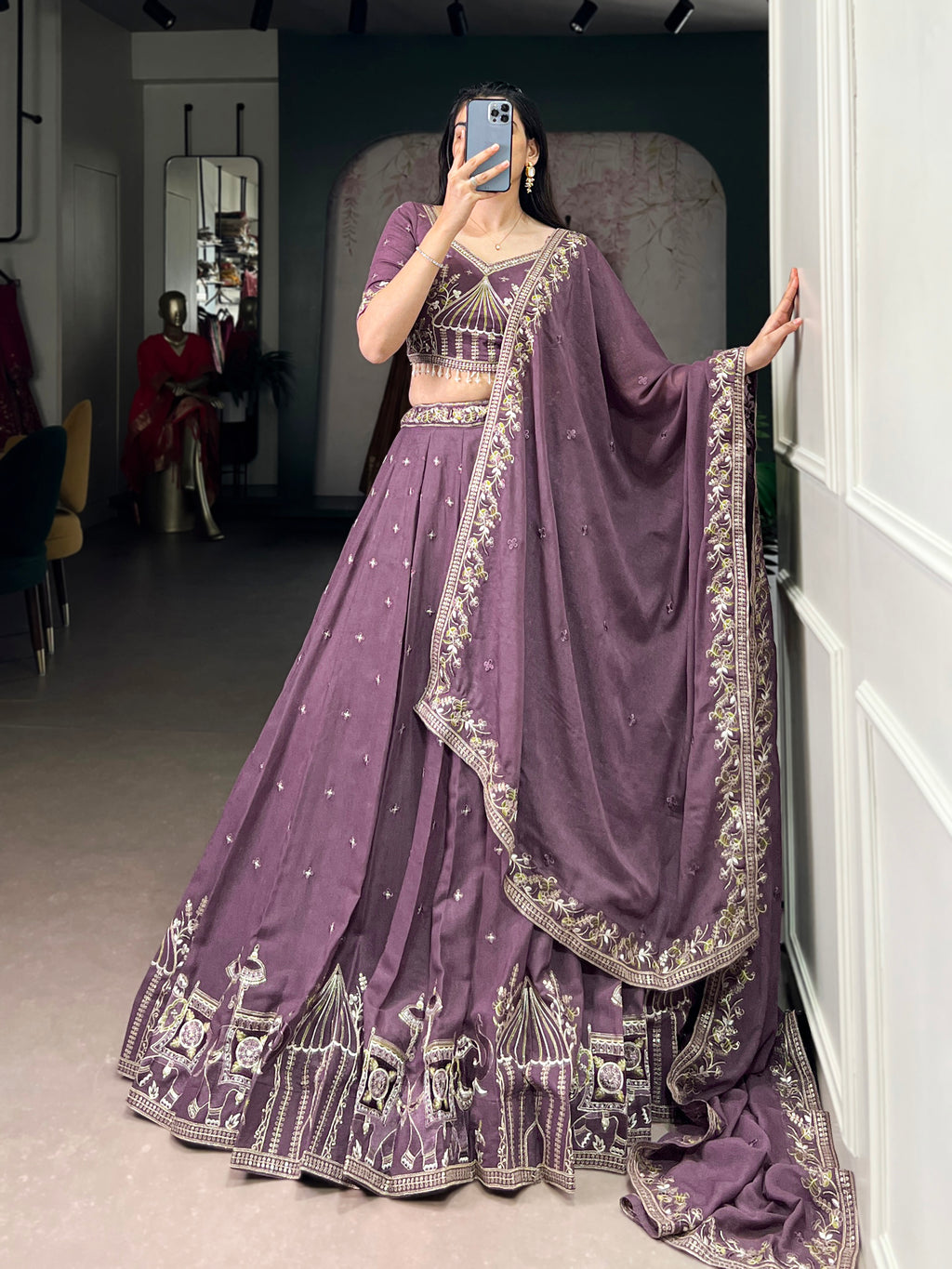 Zarakh Lavender Color Silk Sequins Thread Embroidery Work Lehenga Choli