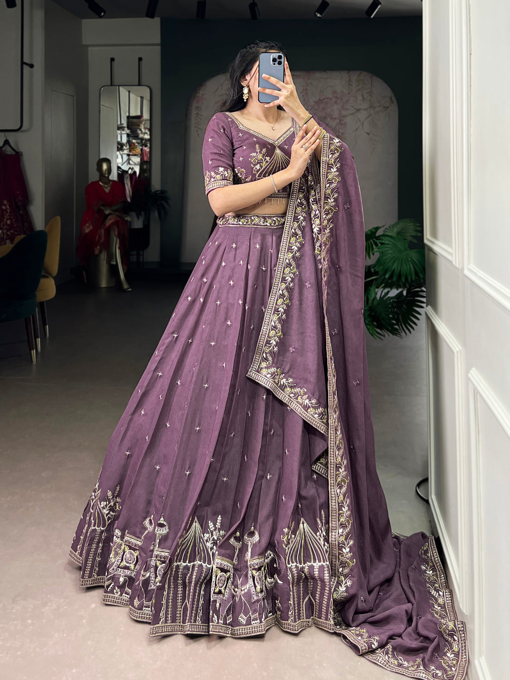 Zarakh Lavender Color Silk Sequins Thread Embroidery Work Lehenga Choli