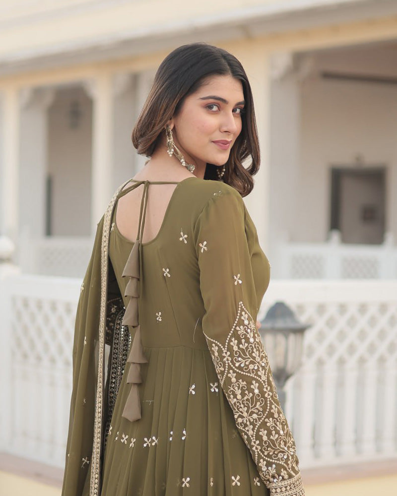 Kaumari mehendi green georgette anarkali gown set