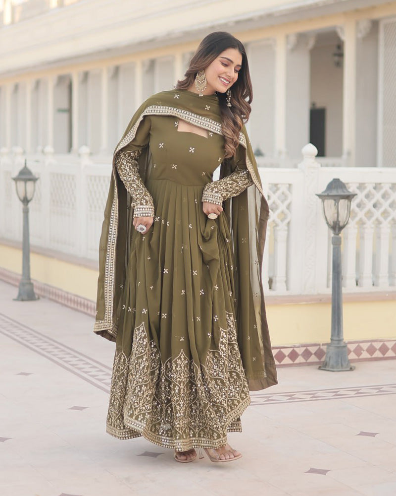 Kaumari mehendi green georgette anarkali gown set