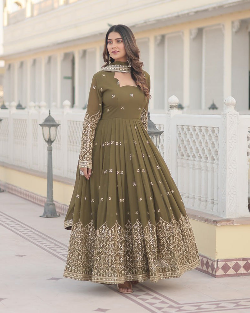 Kaumari mehendi green georgette anarkali gown set