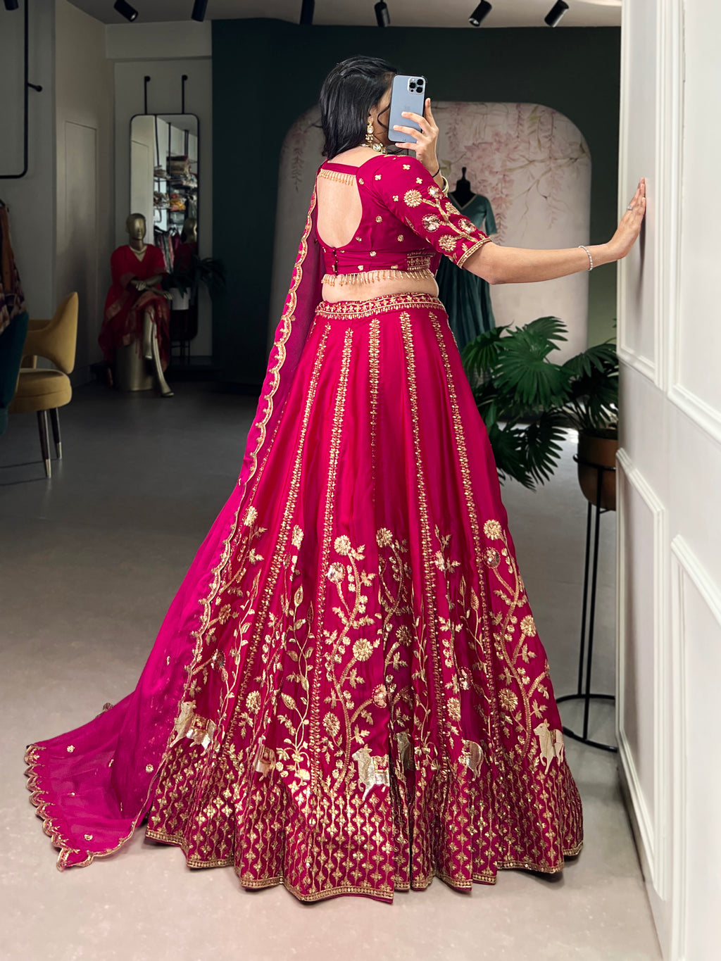 Aarika Rani Pink Natural Silk Sequins and Thread Embroidery Work Lehenga Choli