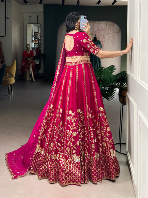 Aarika Rani Pink Natural Silk Sequins and Thread Embroidery Work Lehenga Choli