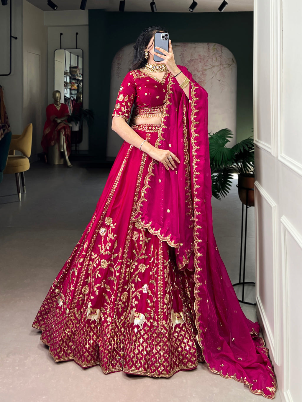 Aarika Rani Pink Natural Silk Sequins and Thread Embroidery Work Lehenga Choli