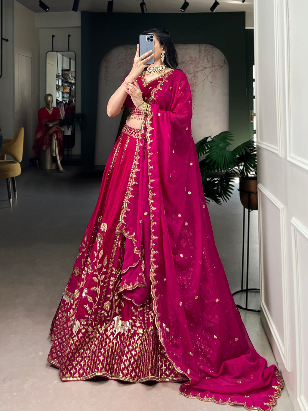 Aarika Rani Pink Natural Silk Sequins and Thread Embroidery Work Lehenga Choli