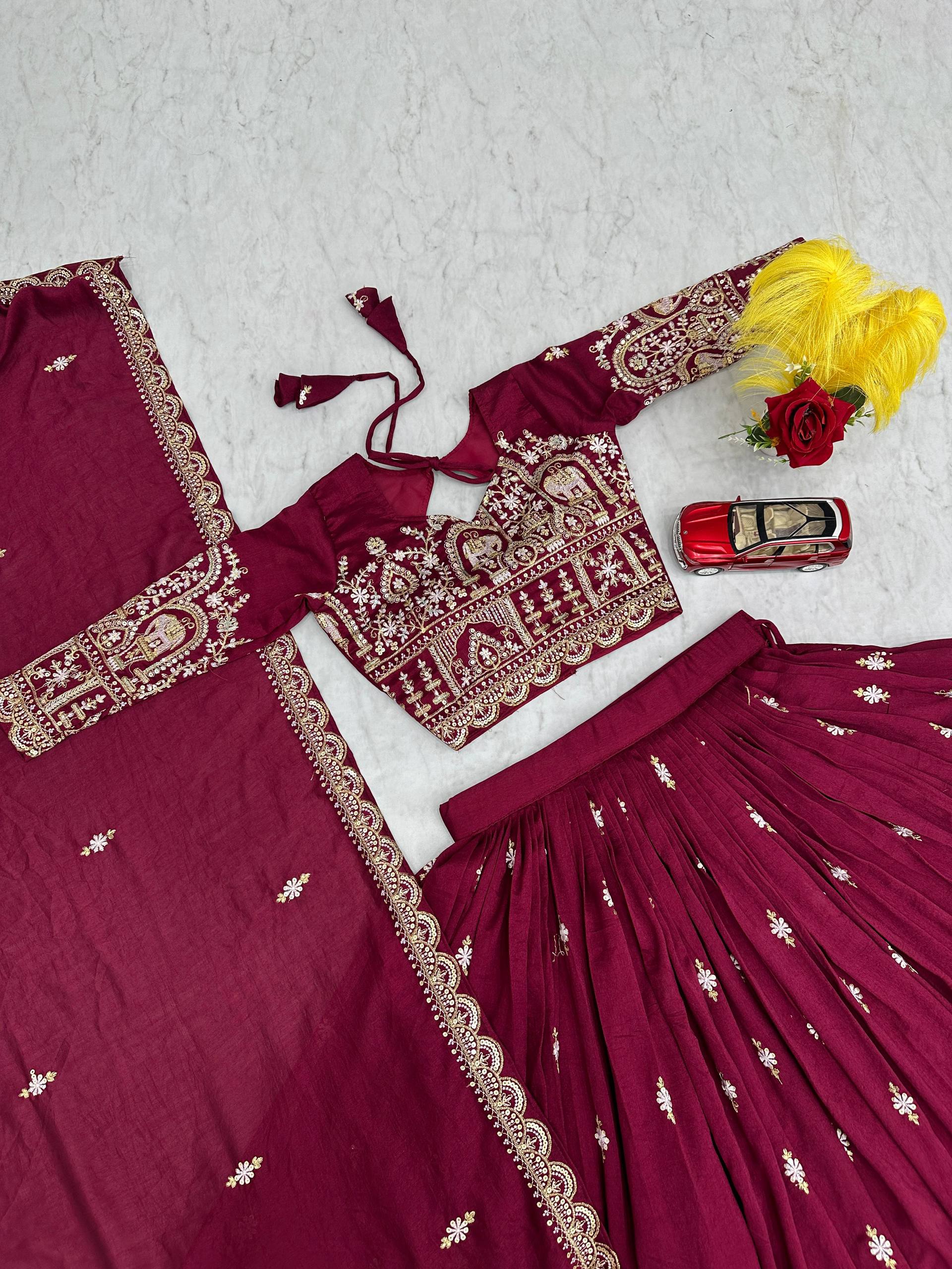 Amodini maroon vichitra silk embroidery work lehenga choli set