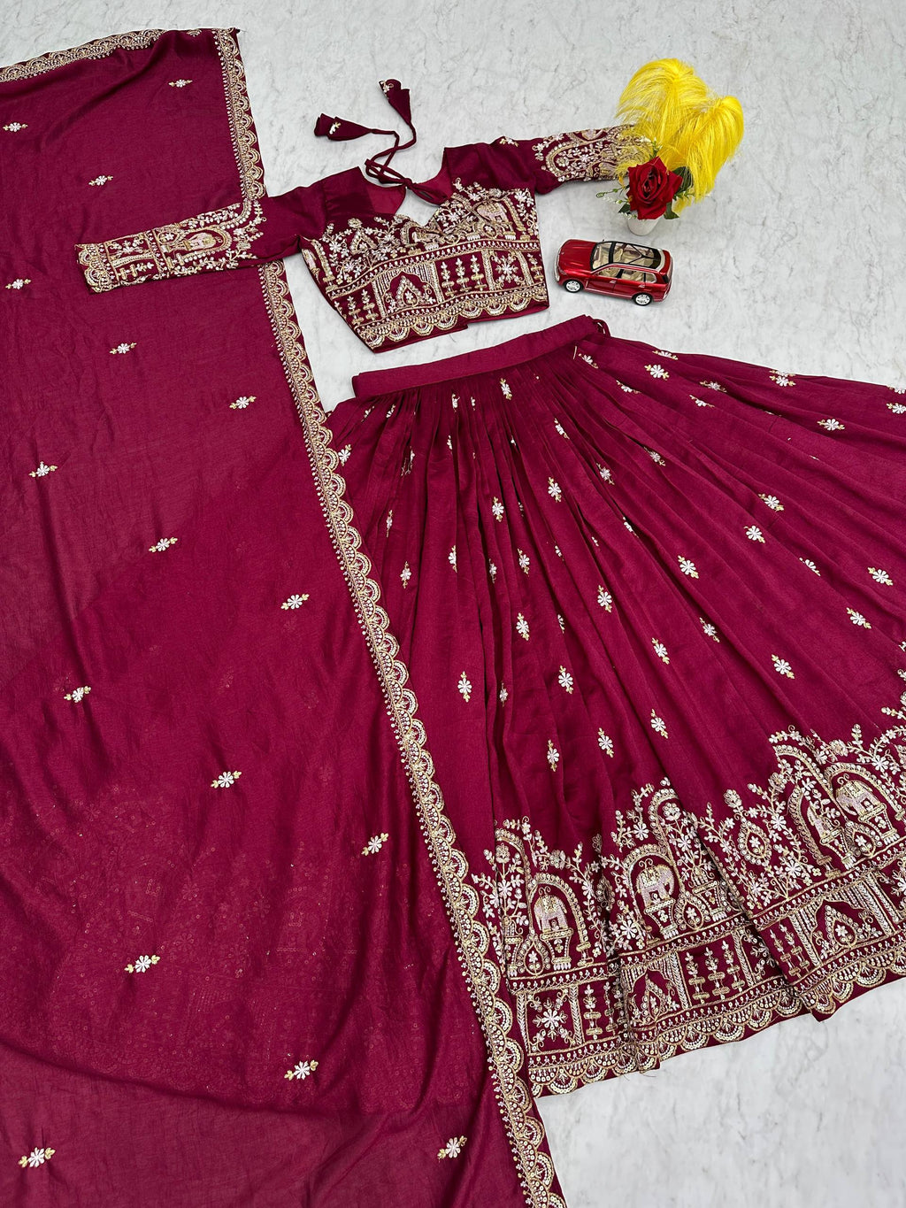 Amodini maroon vichitra silk embroidery work lehenga choli set