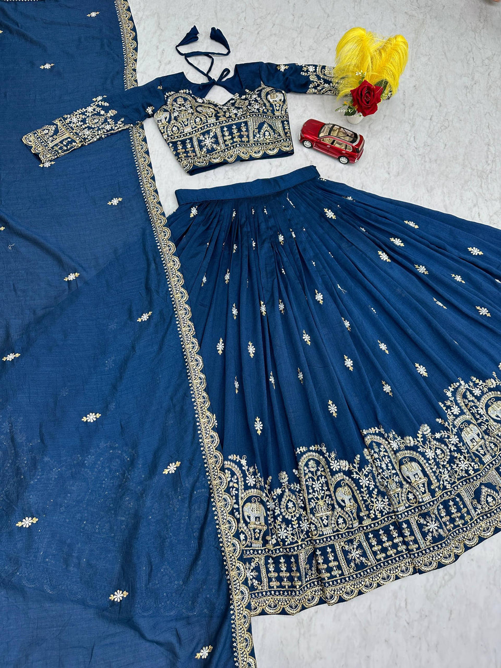 Amodini navy blue vichitra silk embroidery work lehenga choli set