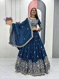 Amodini navy blue vichitra silk embroidery work lehenga choli set