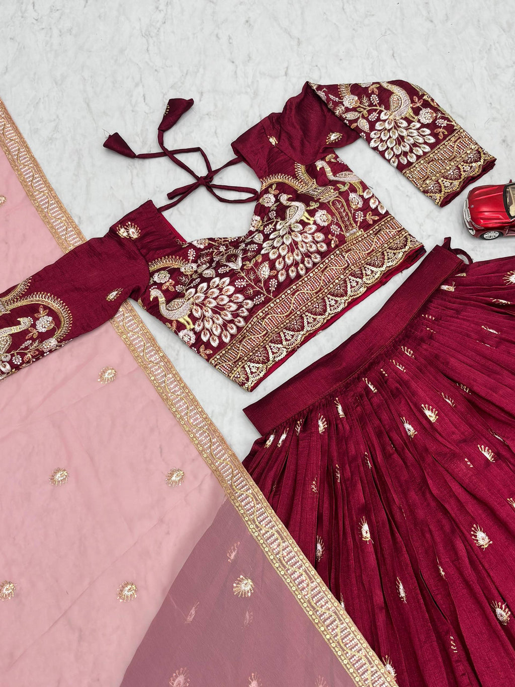 Anasuya maroon vichitra silk embroidery work lehenga choli set