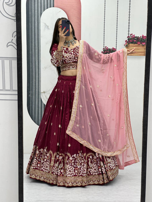 Anasuya maroon vichitra silk embroidery work lehenga choli set