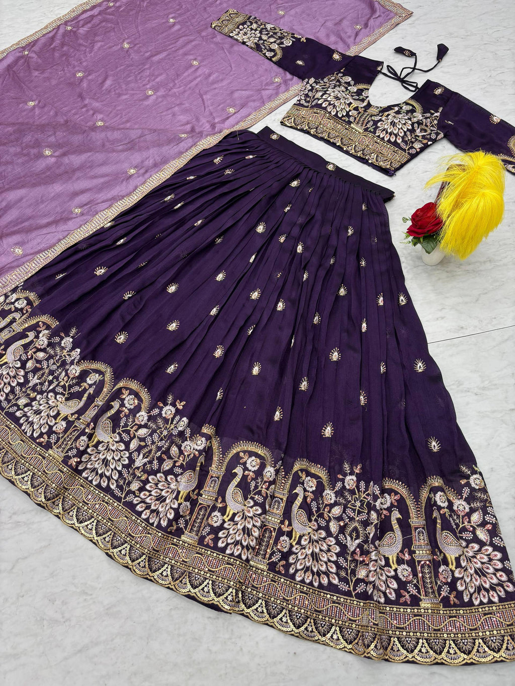 Anasuya purple vichitra silk embroidery work lehenga choli set