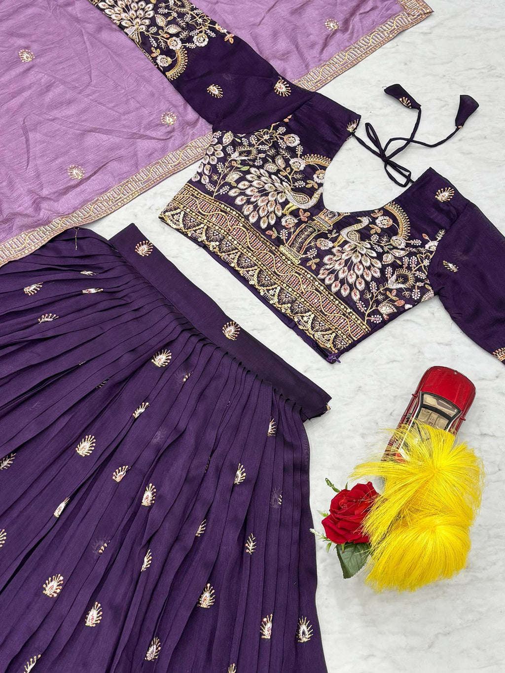 Anasuya purple vichitra silk embroidery work lehenga choli set