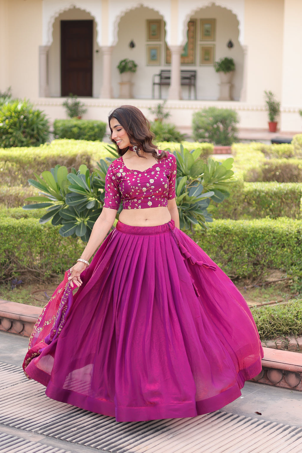 Ayni Magenta Color Fendi Silk Heavy Sequins Thread Embroidered work Lehenga Choli