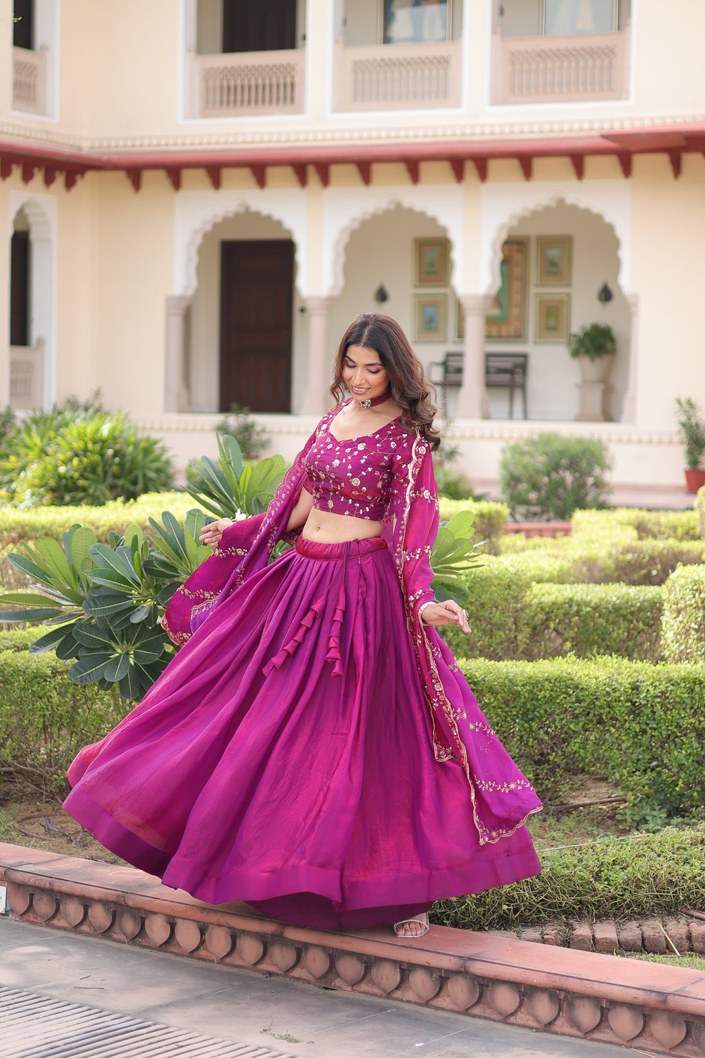 Ayni Magenta Color Fendi Silk Heavy Sequins Thread Embroidered work Lehenga Choli