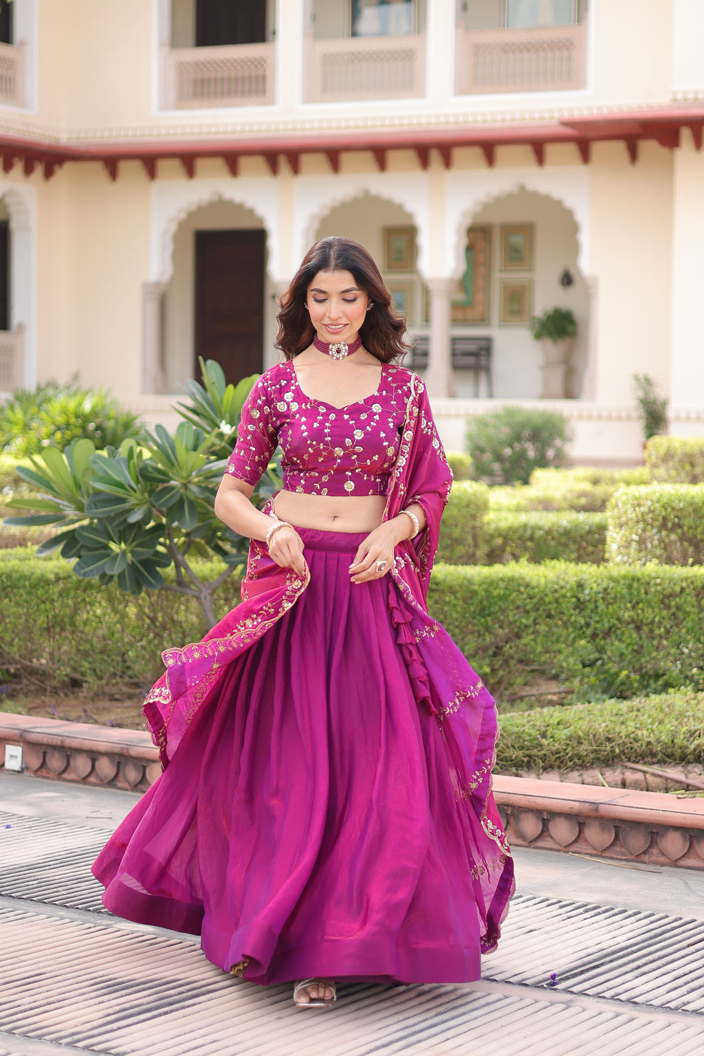 Ayni Magenta Color Fendi Silk Heavy Sequins Thread Embroidered work Lehenga Choli
