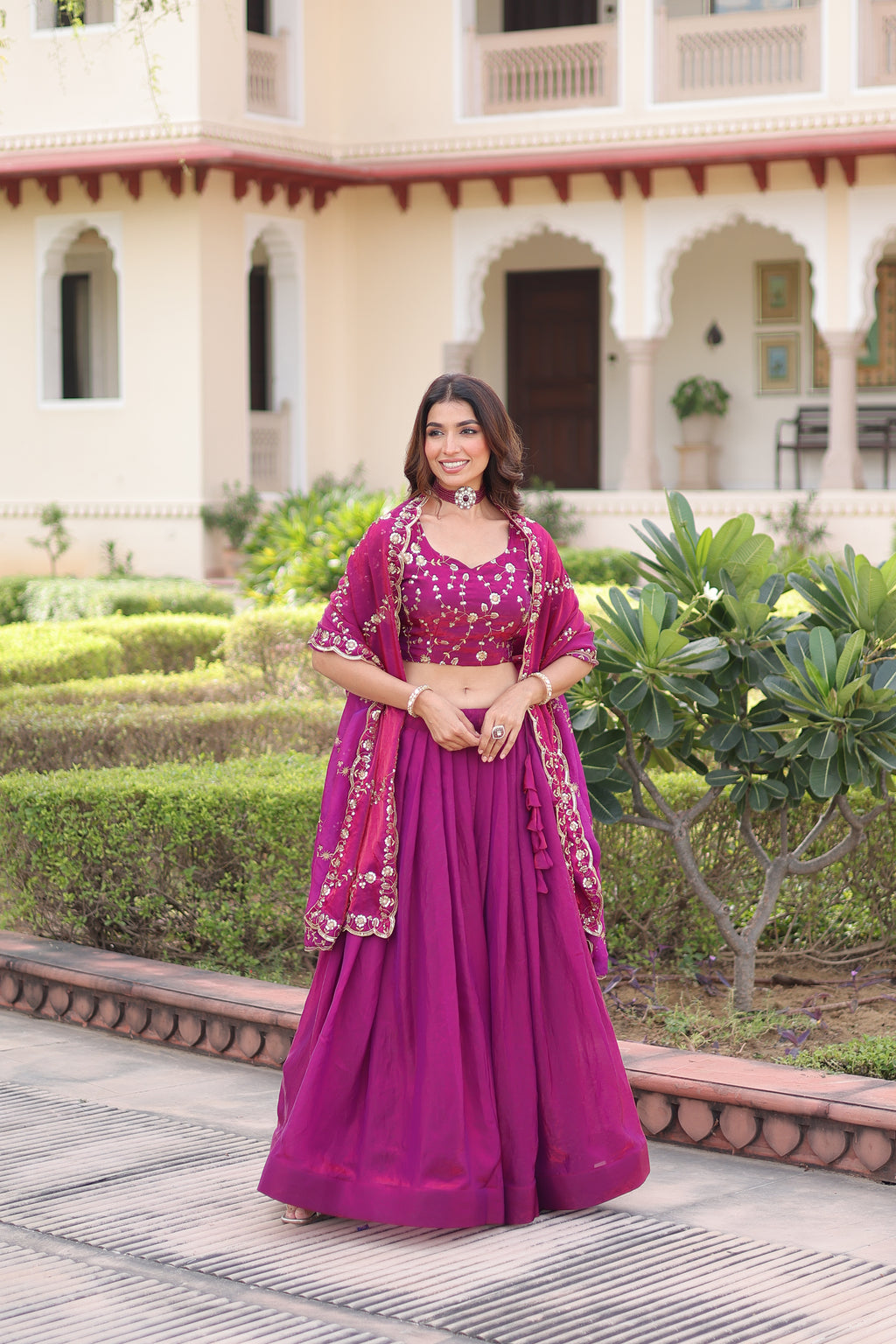 Ayni Magenta Color Fendi Silk Heavy Sequins Thread Embroidered work Lehenga Choli