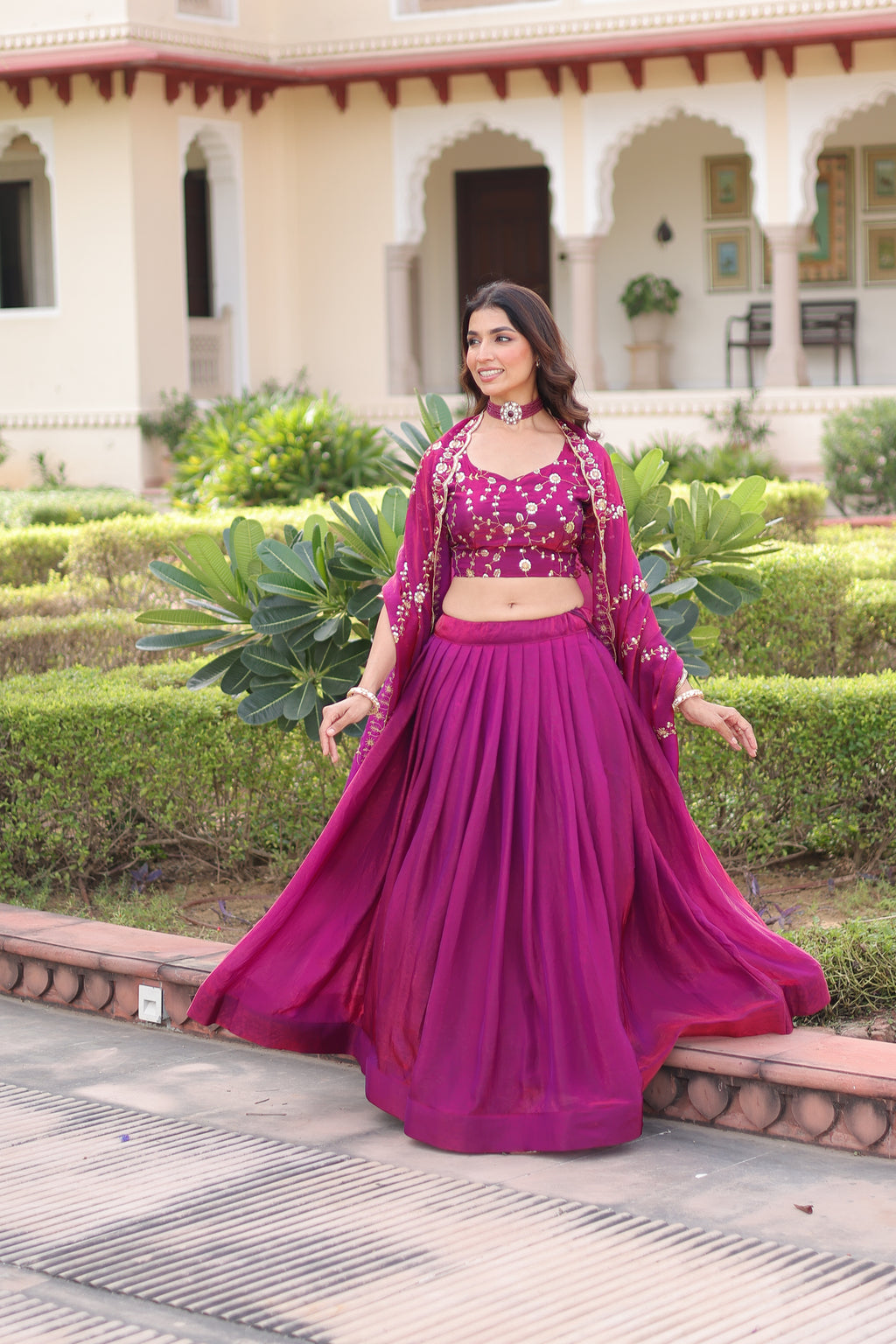 Ayni Magenta Color Fendi Silk Heavy Sequins Thread Embroidered work Lehenga Choli