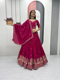 Bhanumati pink chinon embroidery work lehenga choli set