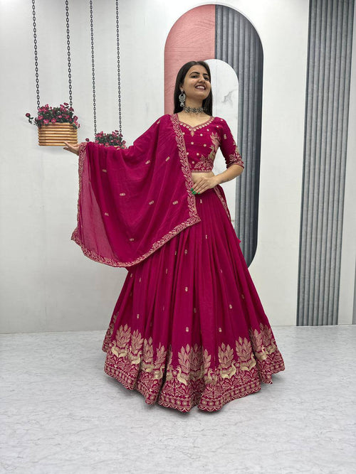 Bhanumati pink chinon embroidery work lehenga choli set