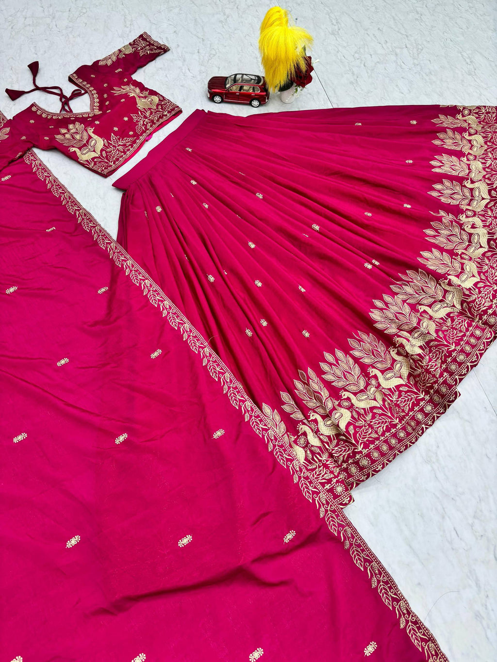 Bhanumati pink chinon embroidery work lehenga choli set