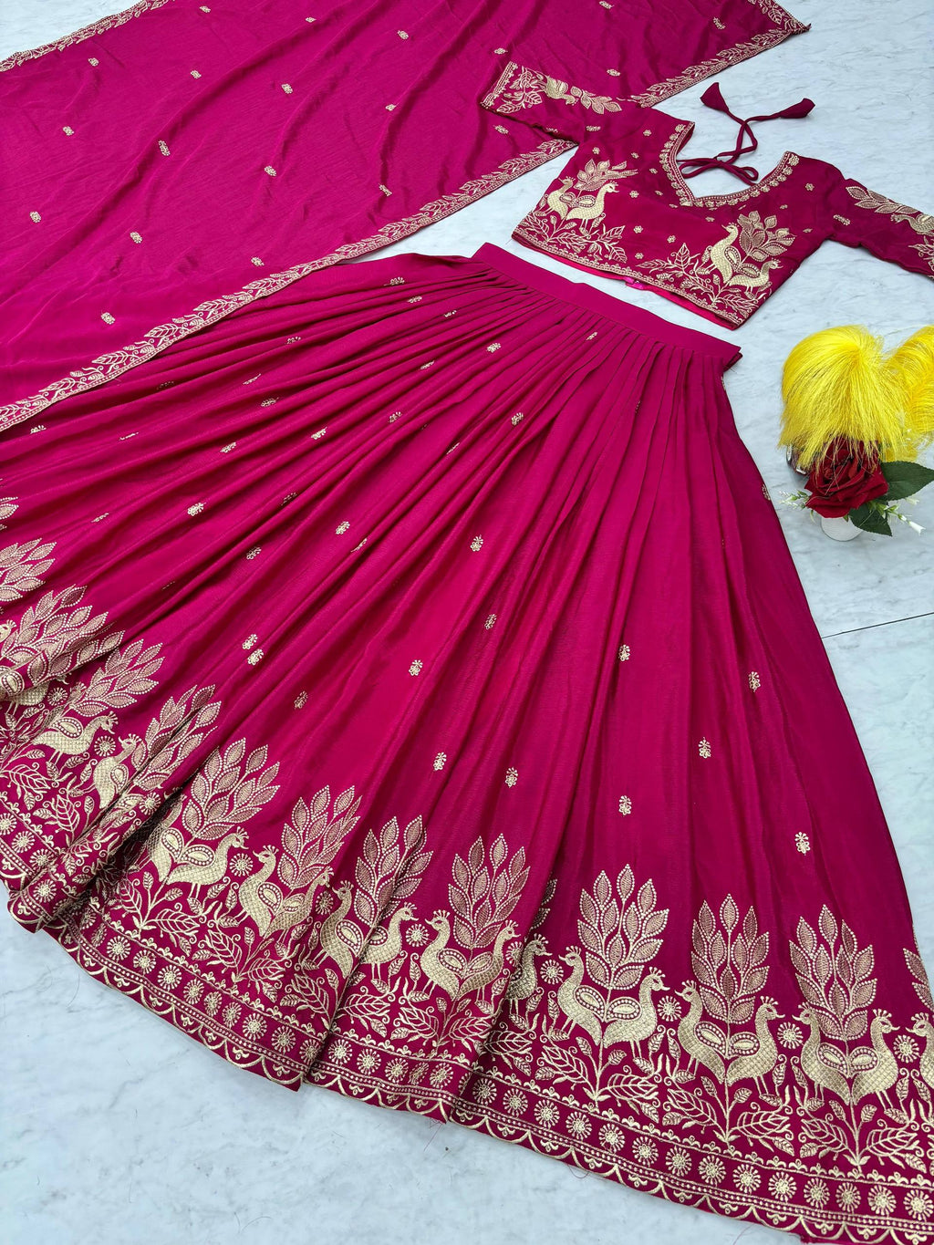 Bhanumati pink chinon embroidery work lehenga choli set