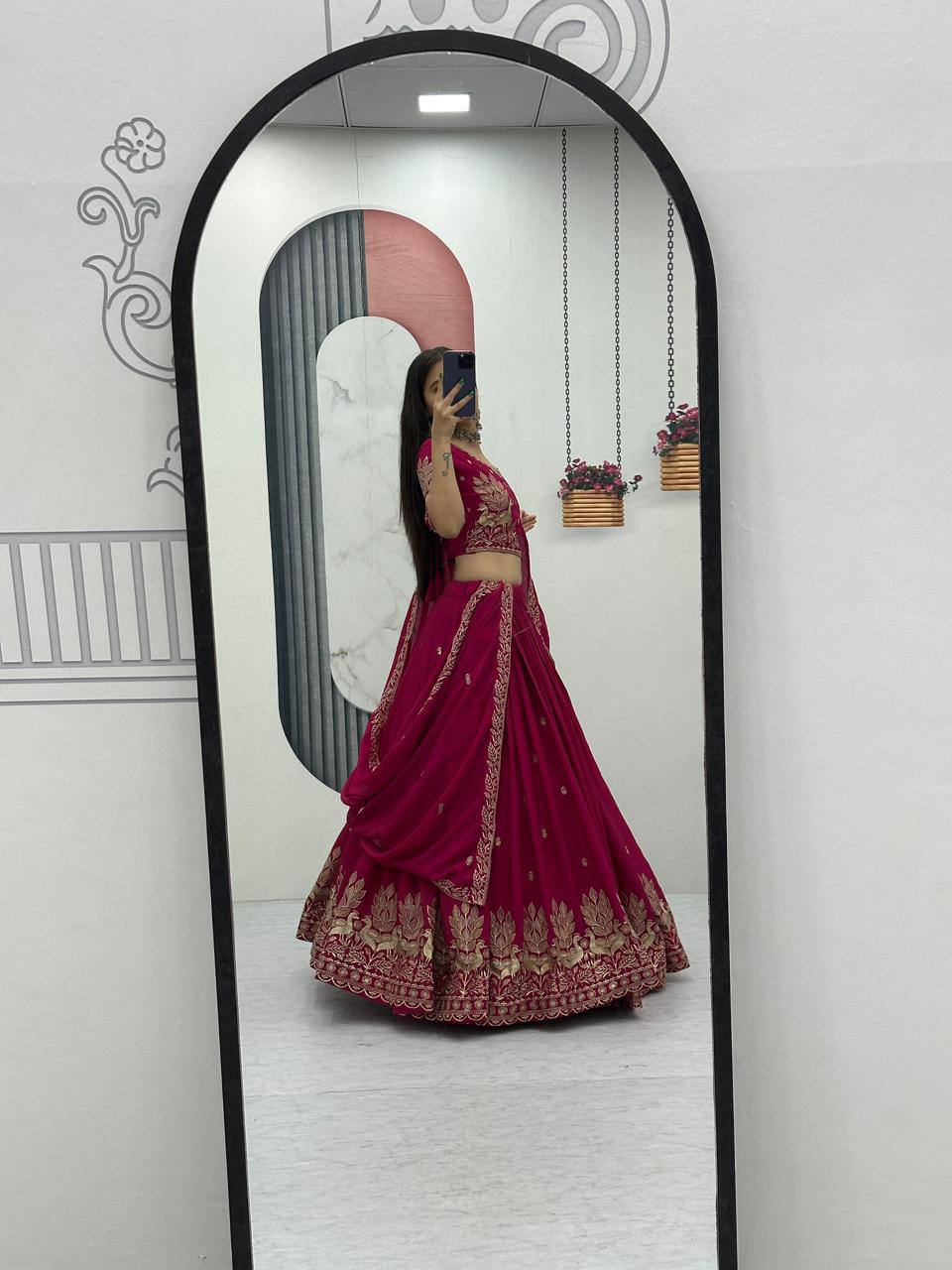 Bhanumati pink chinon embroidery work lehenga choli set