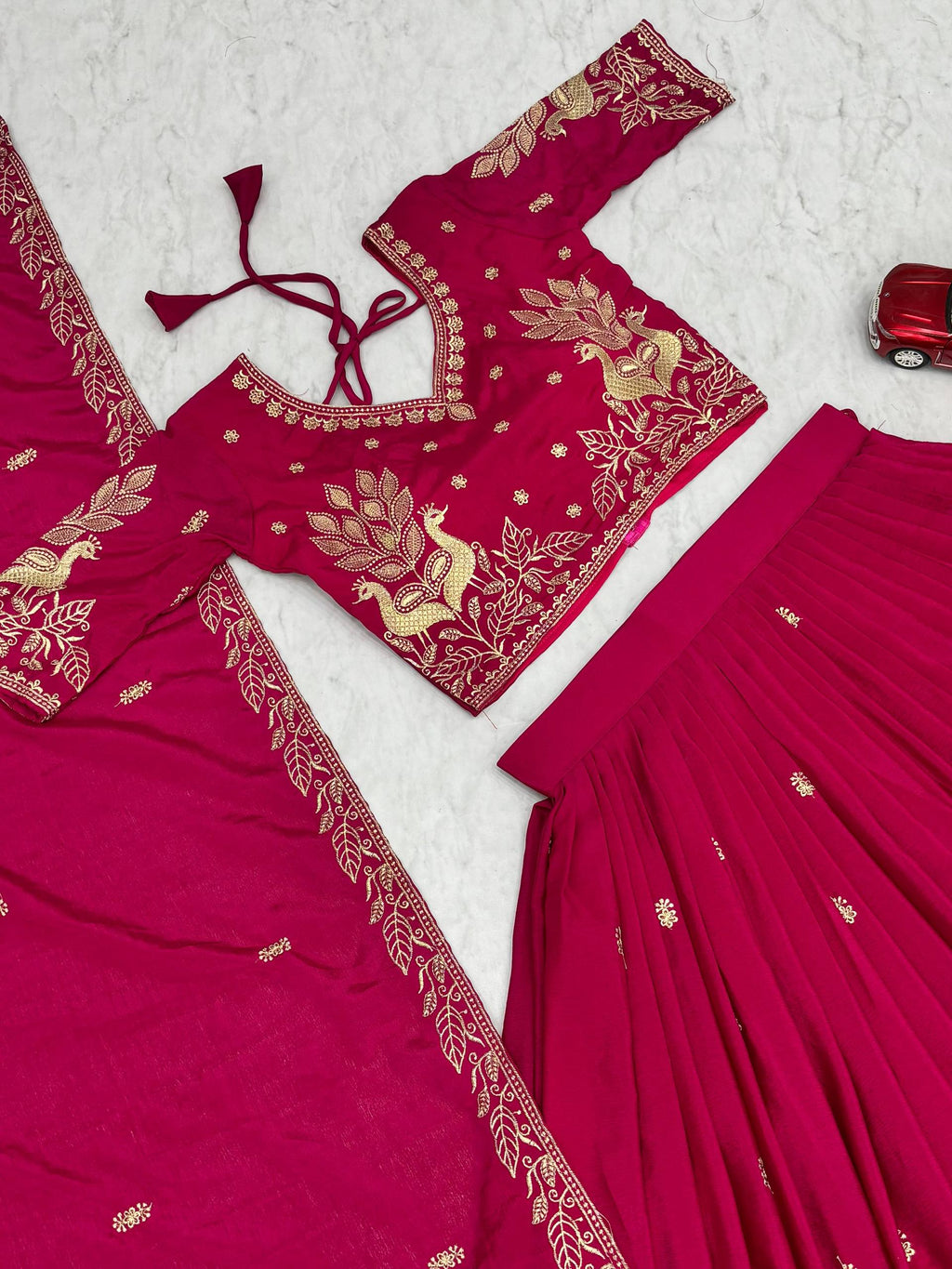 Bhanumati pink chinon embroidery work lehenga choli set