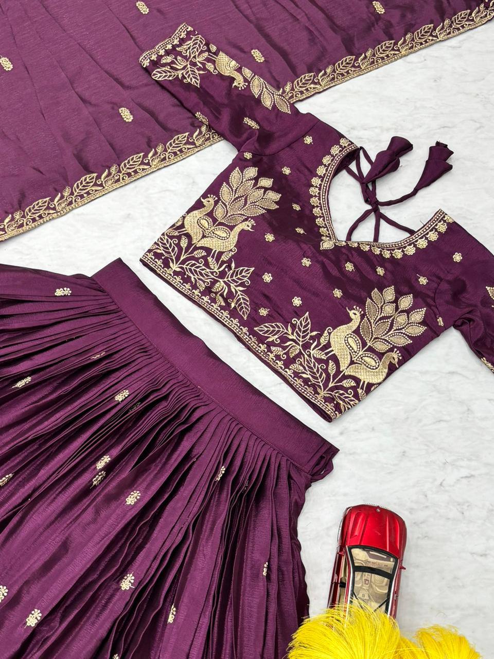 Bhanumati wine purple chinon embroidery work lehenga choli set