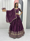 Bhanumati wine purple chinon embroidery work lehenga choli set