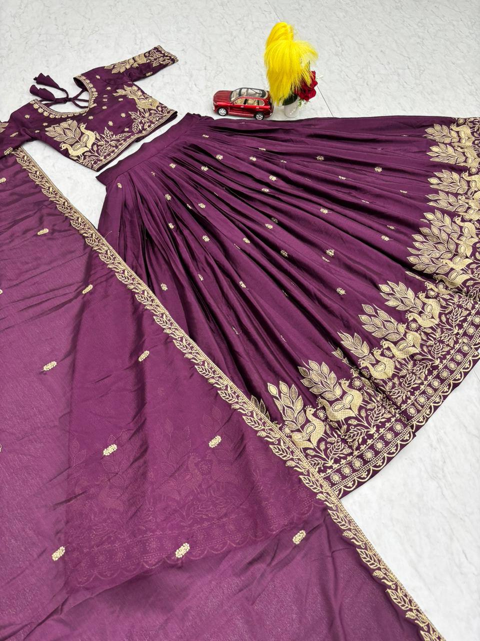 Bhanumati wine purple chinon embroidery work lehenga choli set