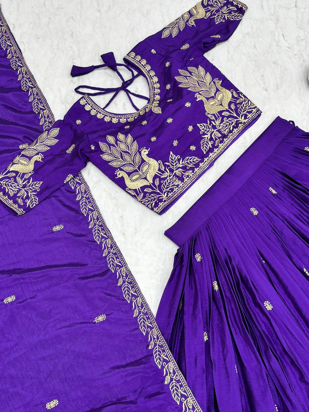 Bhanumati royal purple chinon embroidery work lehenga choli set