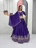 Bhanumati royal purple chinon embroidery work lehenga choli set