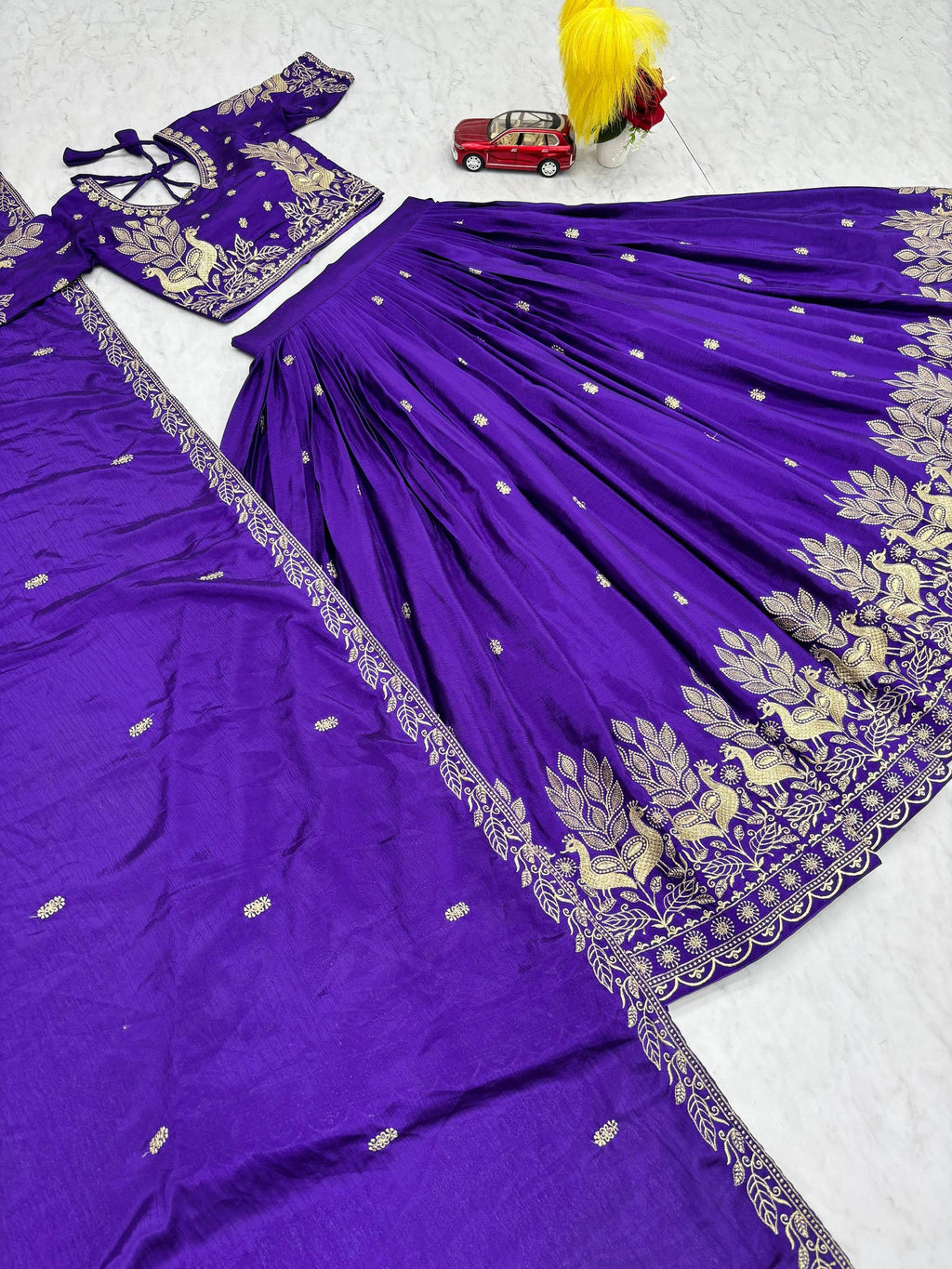 Bhanumati royal purple chinon embroidery work lehenga choli set