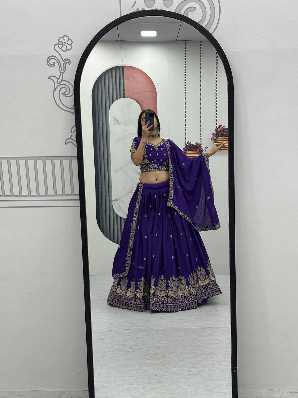 Bhanumati royal purple chinon embroidery work lehenga choli set