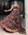 Black Color Chiffon Floral Printed Lehenga Choli with Dupatta