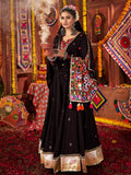 Black Cotton Mirror Embroidered Navratri Lehenga Choli with Dupatta