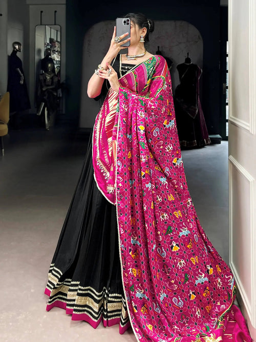 Black georgette silk lace work lehenga choli with dupatta